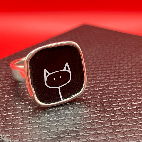 Mark Poulin Silver Black Cat Ring - Picture 1 of 5